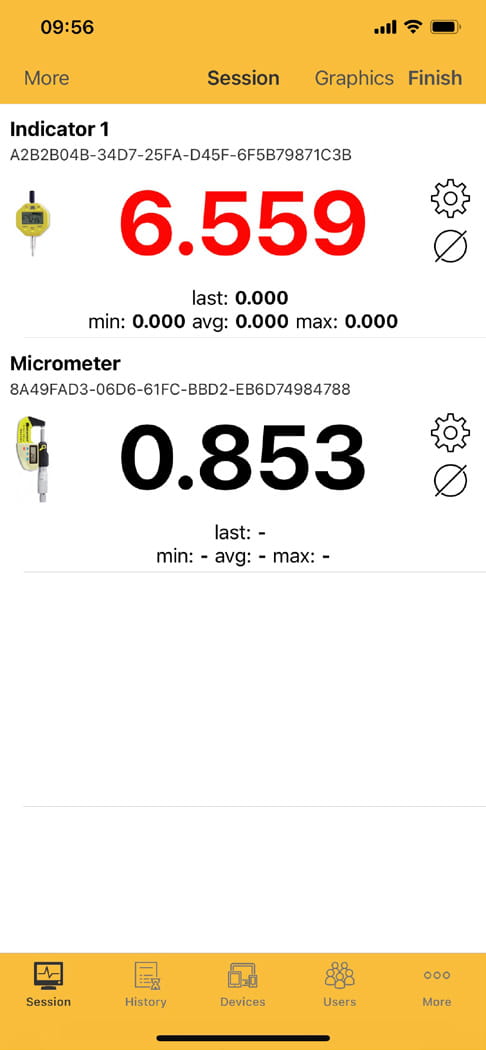 Screenshot aus der MicrotechDATA Lite Software für iOS. Beispiel einer Messung.