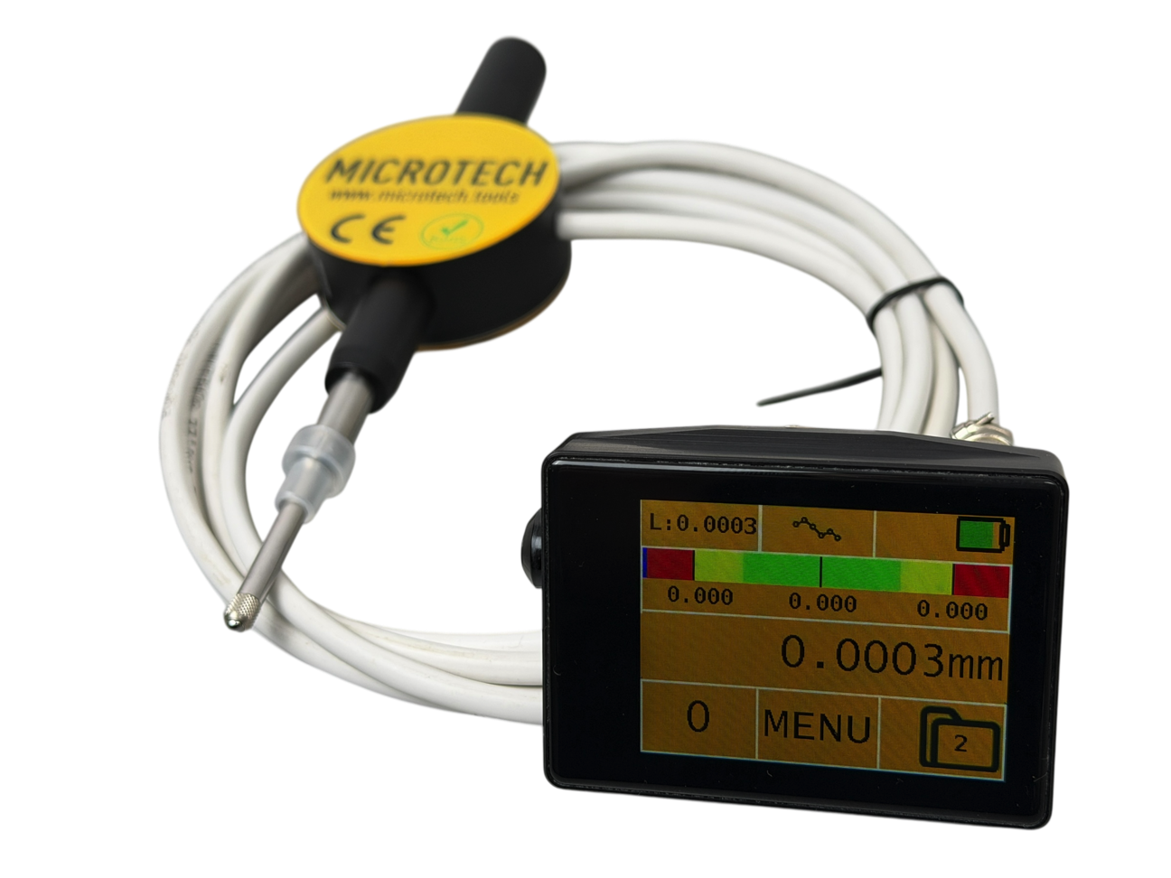 100mm Digitaler Messtaster, 0,005mm, Color 2.4" Touchscreen, mit 2m Kabel, ISO 17025 Kalibriert - Microtech Metrology