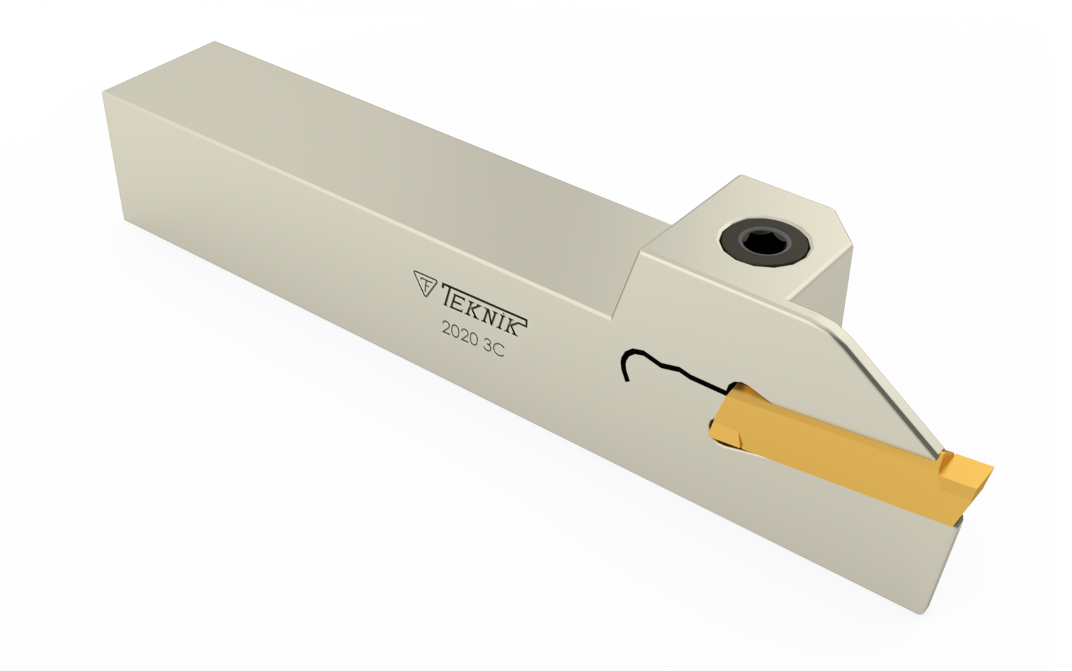 Stech-Klemmhalter auf durchsichtigem Hintergrund. Mit einer Stechplatte. Auf der Seite des Werkzeugs befinden sich das Logo des Herstellers und der Artikelcode.
