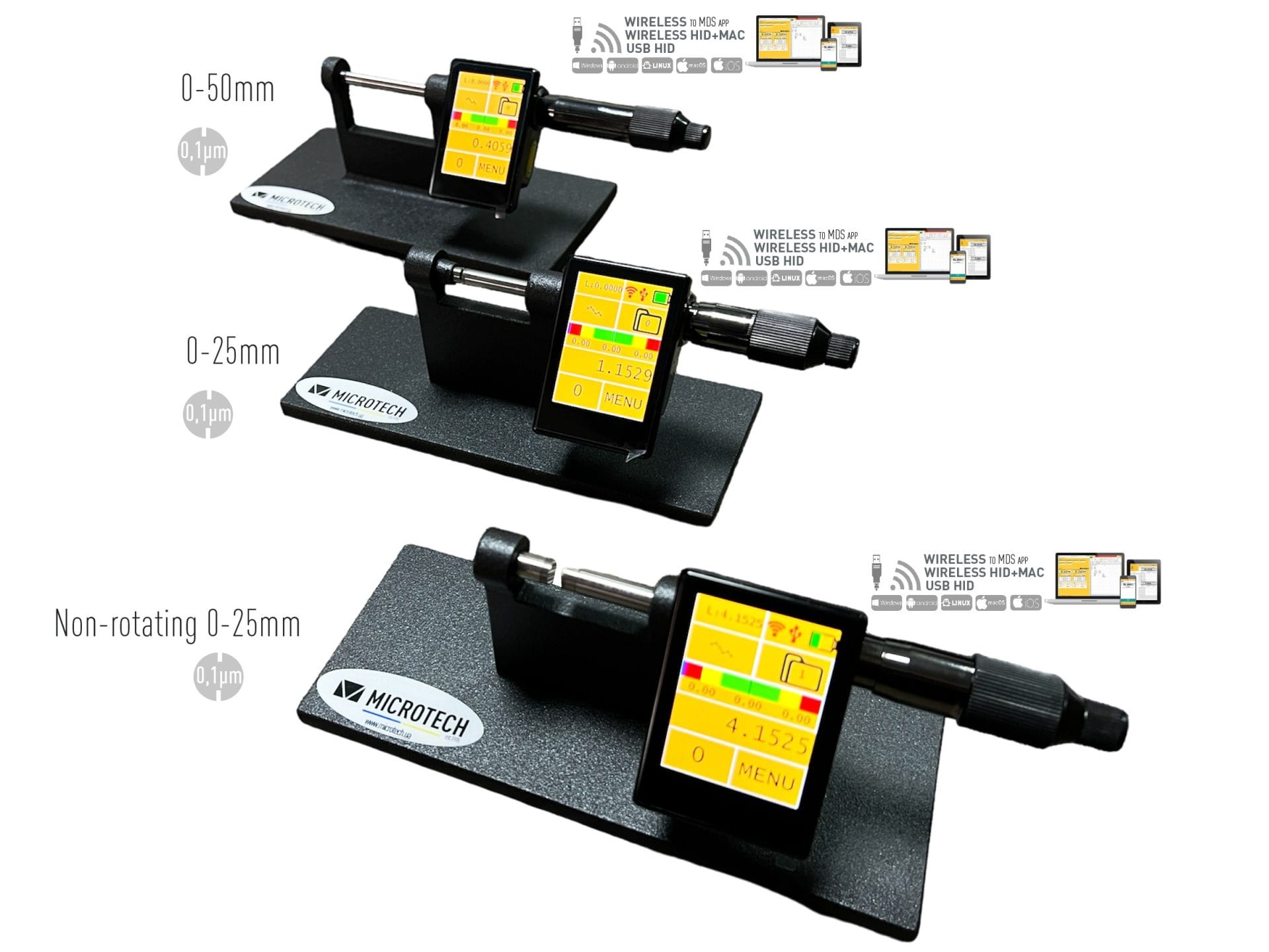 0-25mm Einbaumessschraube, 0,0015mm Auflösung, Color Touchscreen, ISO17025 Kalibrierung - Microtech Metrology