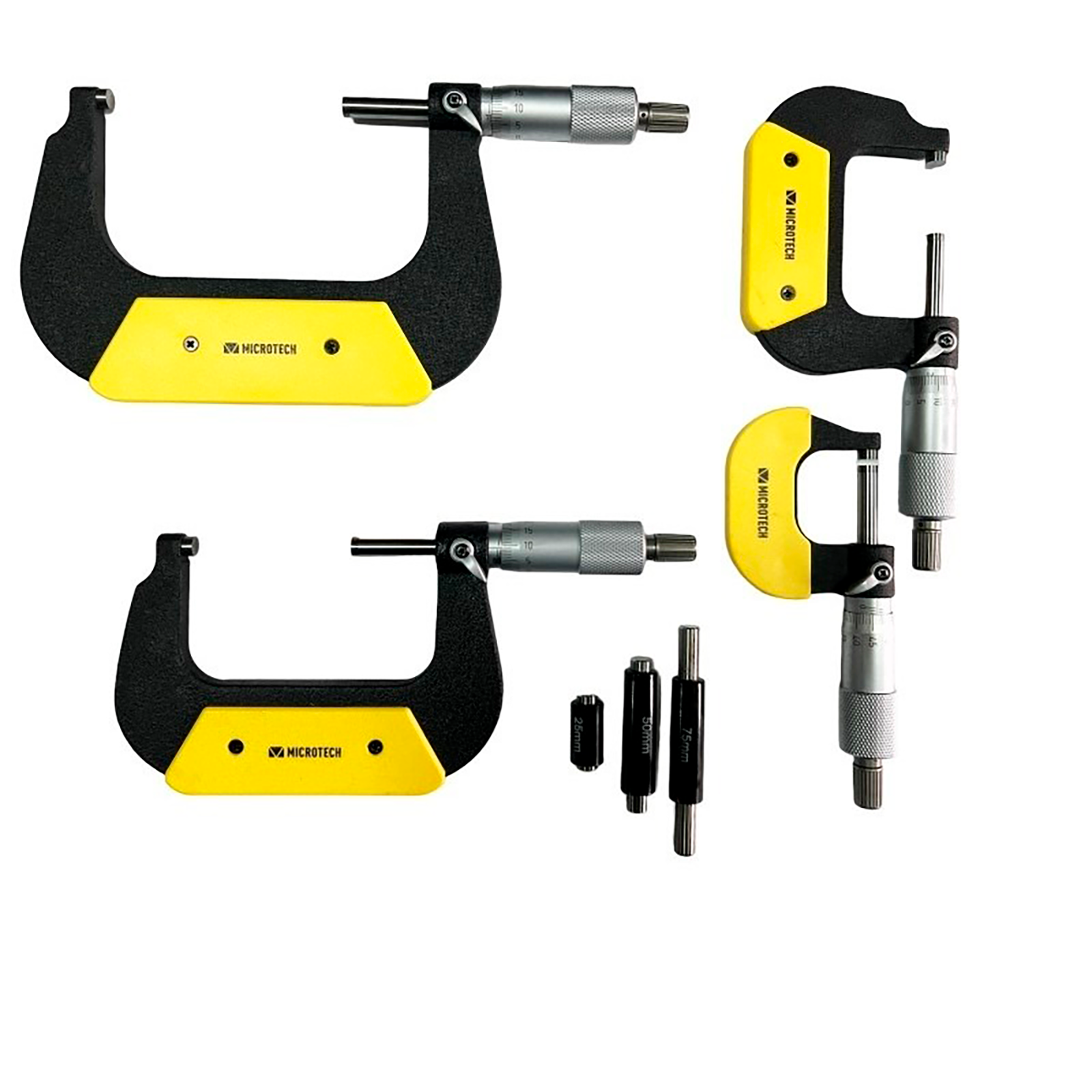 0-100mm Messschrauben‑Satz, Ratsche, Kalibrierschein ISO 17025, 0,01mm - Microtech Metrology