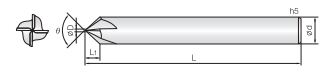 Technische Zeichnung eines Kegelfräser von COGO. Schwarze Linien auf weißem Hintergrund. Links ist eine Vorderansicht abgebildet, Rechts eine Seitenansicht. Neben der Zeichnung sind Größenangaben angegeben.