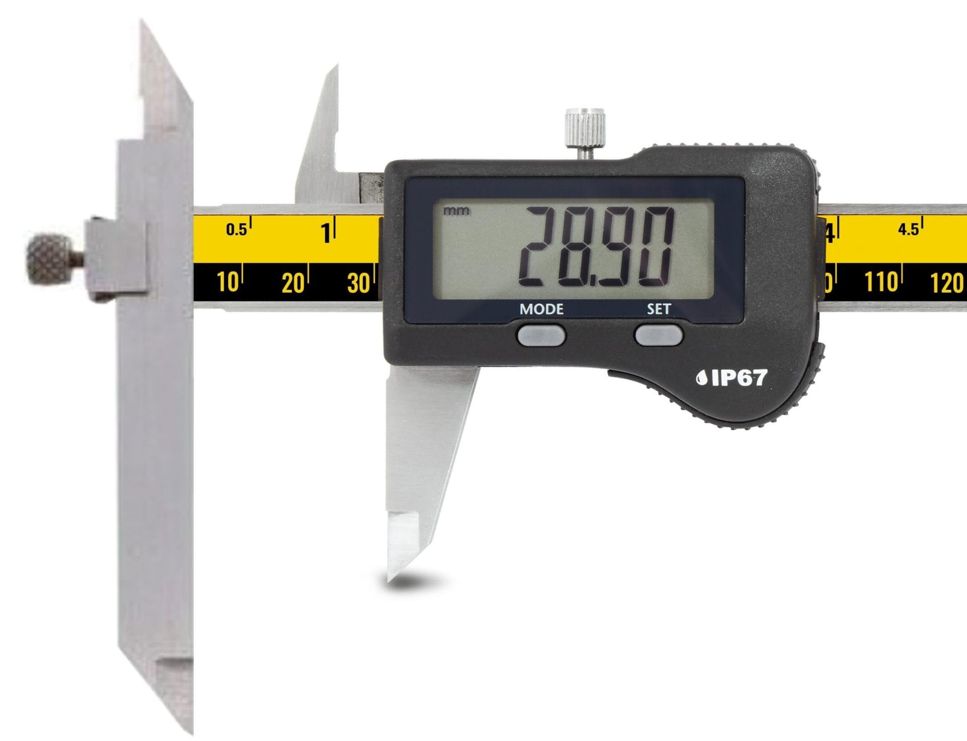 150mm Digitaler Messschieber mit versetztem Messschnabel, Swiss Digit 11mm, IP 67, kalibriert nach ISO 17025 - Microtech Metrology