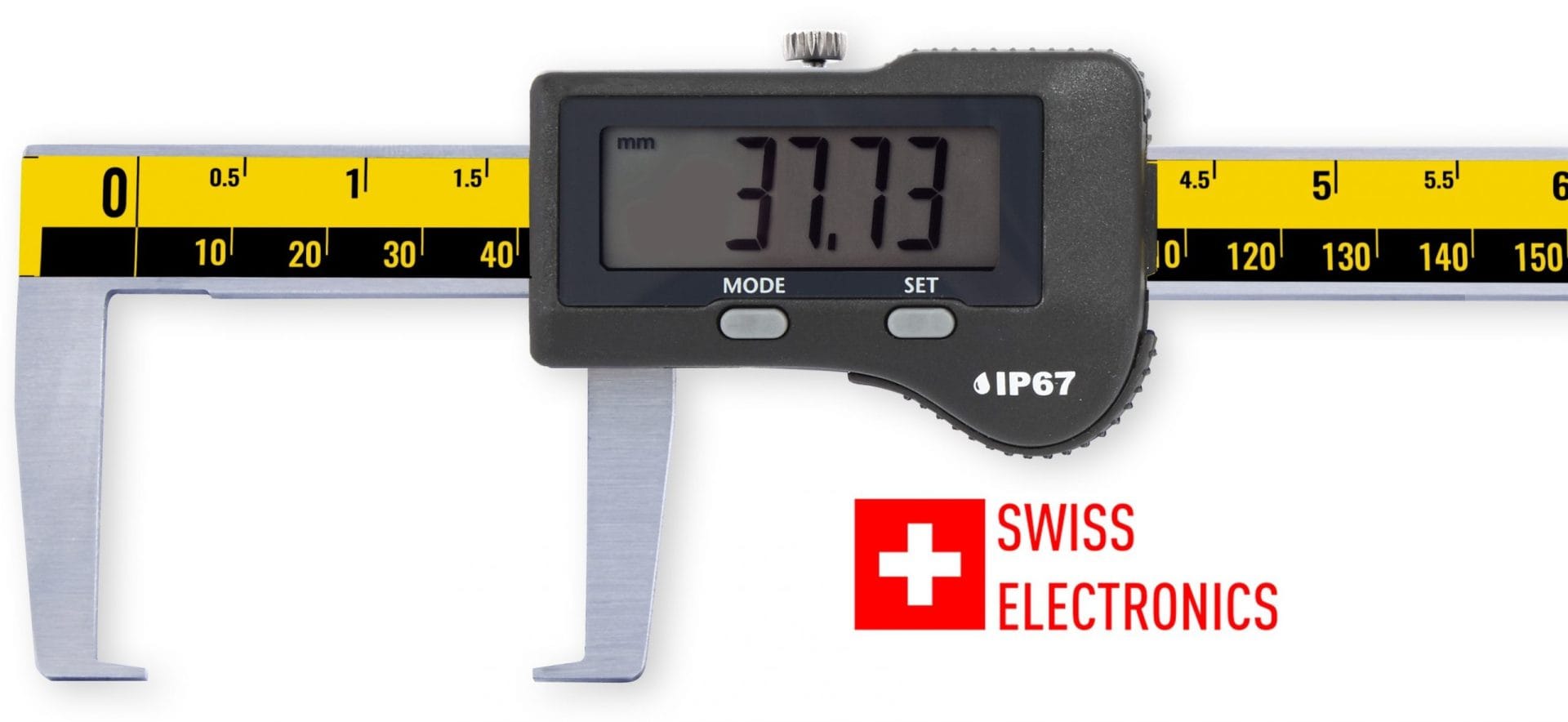 150mm Digitaler Messschieber, 0,01mm Auflösung, IP 67, selbstschmierend, Swiss Digital Display 11mm - Microtech Metrology