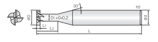 Technische Zeichnung eines Schneidenfräser von COGO. Schwarze Linien auf weißem Hintergrund. Links ist eine Vorderansicht abgebildet, Rechts eine Seitenansicht. Neben der Zeichnung sind Größenangaben angegeben.