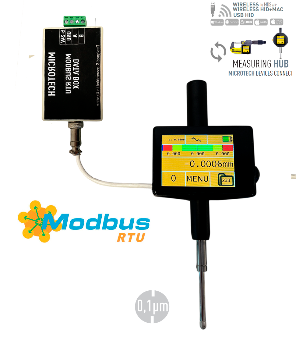 12,5mm Digital Messuhr, 0,002mm Genauigkeit, Color 2,4" Touchscreen, Modbus PLC, Wireless+USB - Microtech Metrology