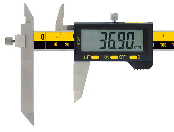 150mm Digitaler Messschieber mit versetztem Messschnabel, 0,01mm, IP54, ISO 17025 Kalibrierzeugnis - Microtech Metrology