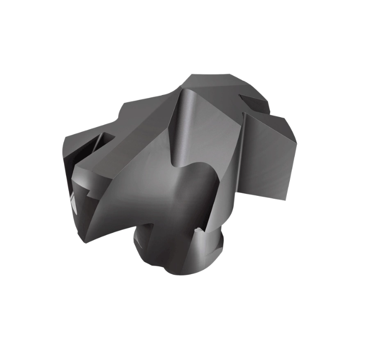 Digitales Modell eines Bohrkopfes. Schwarz auf weißem Hintergrund.