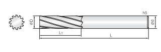 Technische Zeichnung eines Schaftfräser von COGO. Schwarze Linien auf weißem Hintergrund. Links ist eine Vorderansicht abgebildet, Rechts eine Seitenansicht. Neben der Zeichnung sind Größenangaben angegeben.
