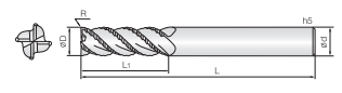 Technische Zeichnung eines Schruppfräser von COGO. Schwarze Linien auf weißem Hintergrund. Links ist eine Vorderansicht abgebildet, Rechts eine Seitenansicht. Neben der Zeichnung sind Größenangaben angegeben.