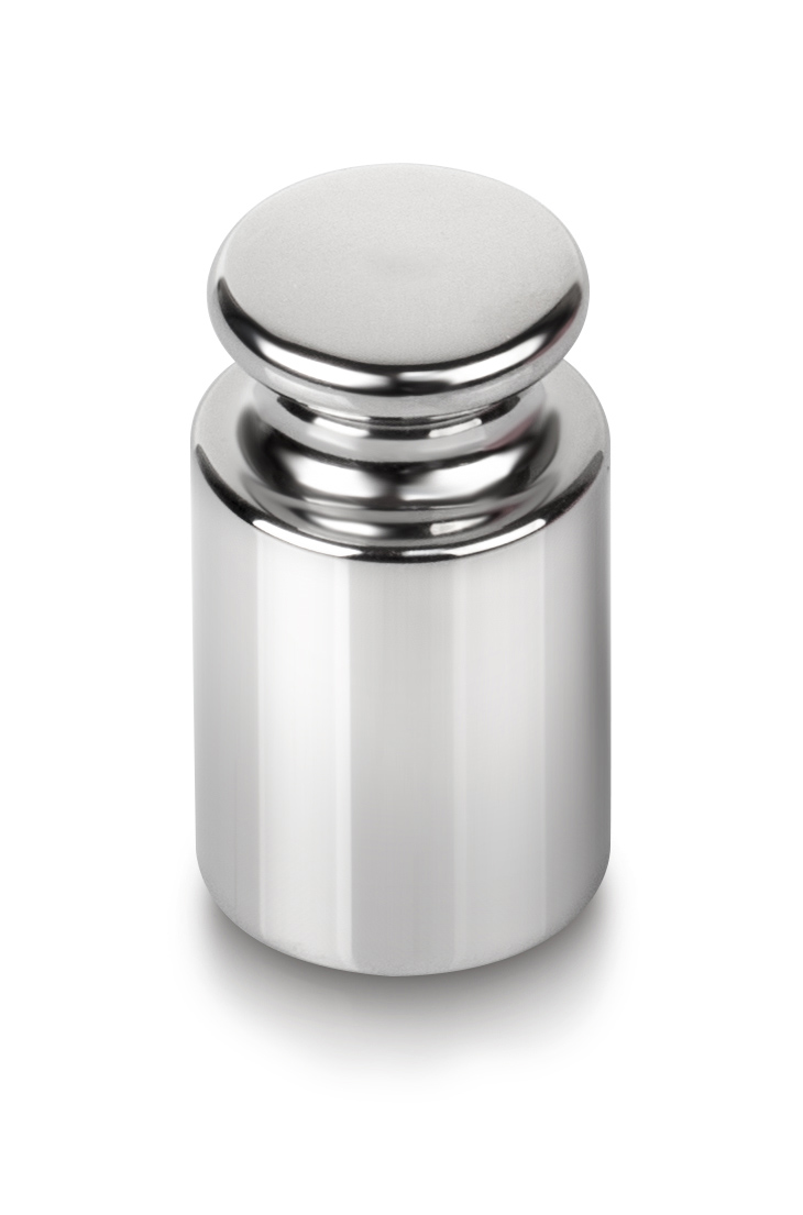 Einzelgewicht in Knopfform auf weißem Hintergrund. Das Gewicht ist Silber.