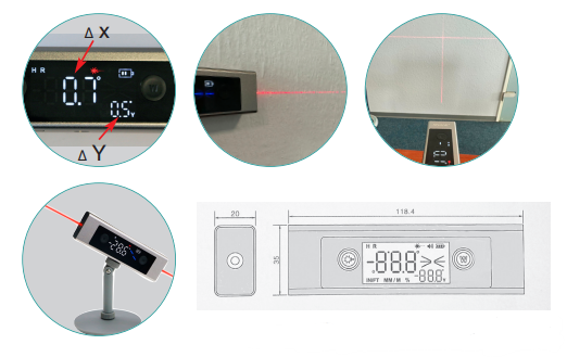 Digital-Neigungsmessgerät mit Dauermagnet, Laserstrahl und Doppelanzeige
