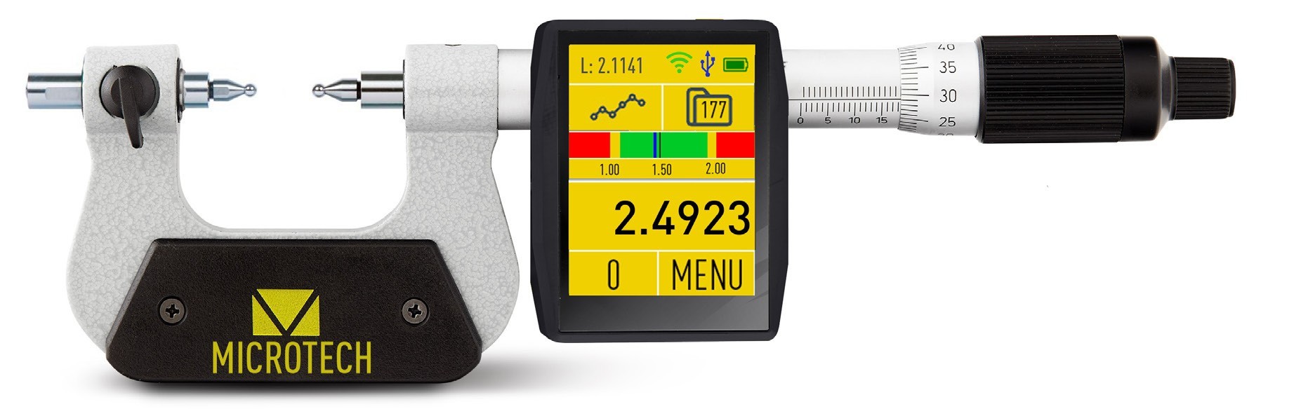 175-200mm Digital Messschraube, 0,007mm Auflösung, Color 2,4" Touchscreen, ISO 17025 Kalibriert, Amboss mit Kugel nicht inklusive - Microtech Metrology