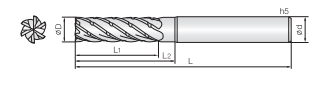 Technische Zeichnung eines Schaftfräsers von COGO. Schwarze Linien auf weißem Hintergrund. Links ist eine Vorderansicht abgebildet, Rechts eine Seitenansicht. Neben der Zeichnung sind Größenangaben angegeben.