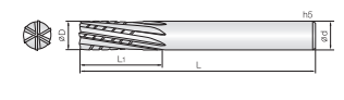 Technische Zeichnung einer Kompressions-Oberfräse  von COGO. Schwarze Linien auf weißem Hintergrund. Links ist eine Vorderansicht abgebildet, Rechts eine Seitenansicht. Neben der Zeichnung sind Größenangaben angegeben.