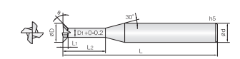 Technische Zeichnung eines T-Winkelschneiders von COGO. Schwarze Linien auf weißem Hintergrund. Links ist eine Vorderansicht abgebildet, Rechts eine Seitenansicht. Neben der Zeichnung sind Größenangaben angegeben.