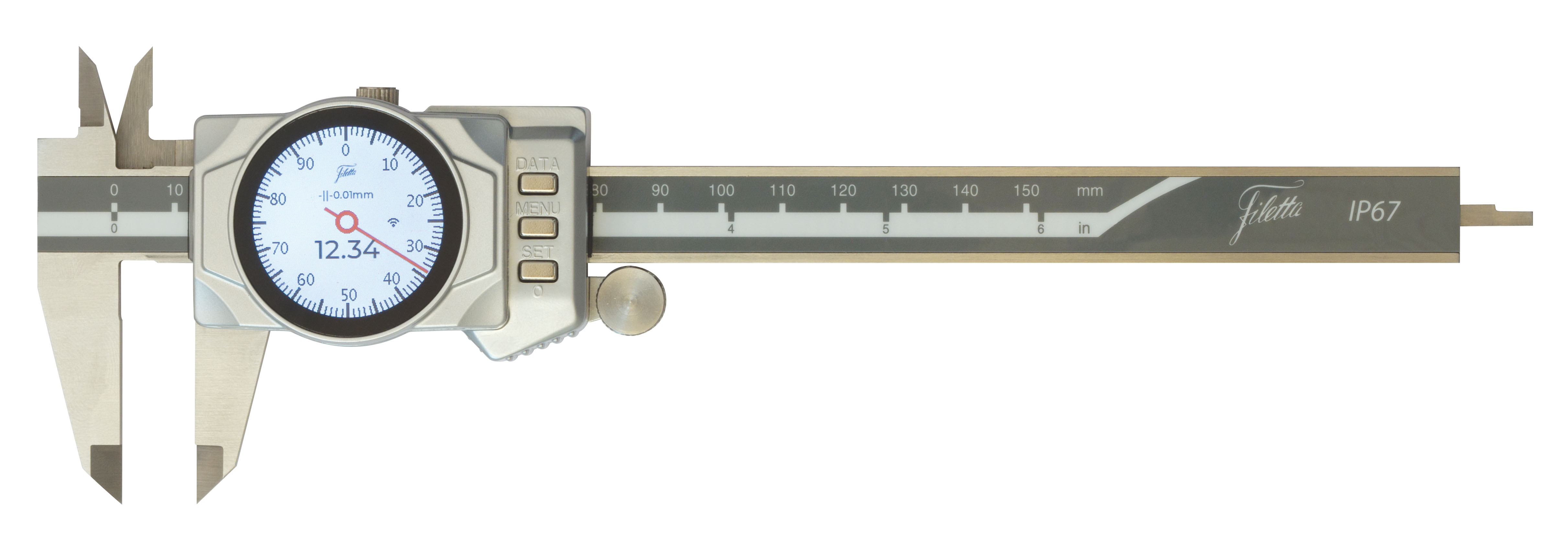 Digital-Messschieber mit Uhranzeige und IP67 Schutz 0-150mm