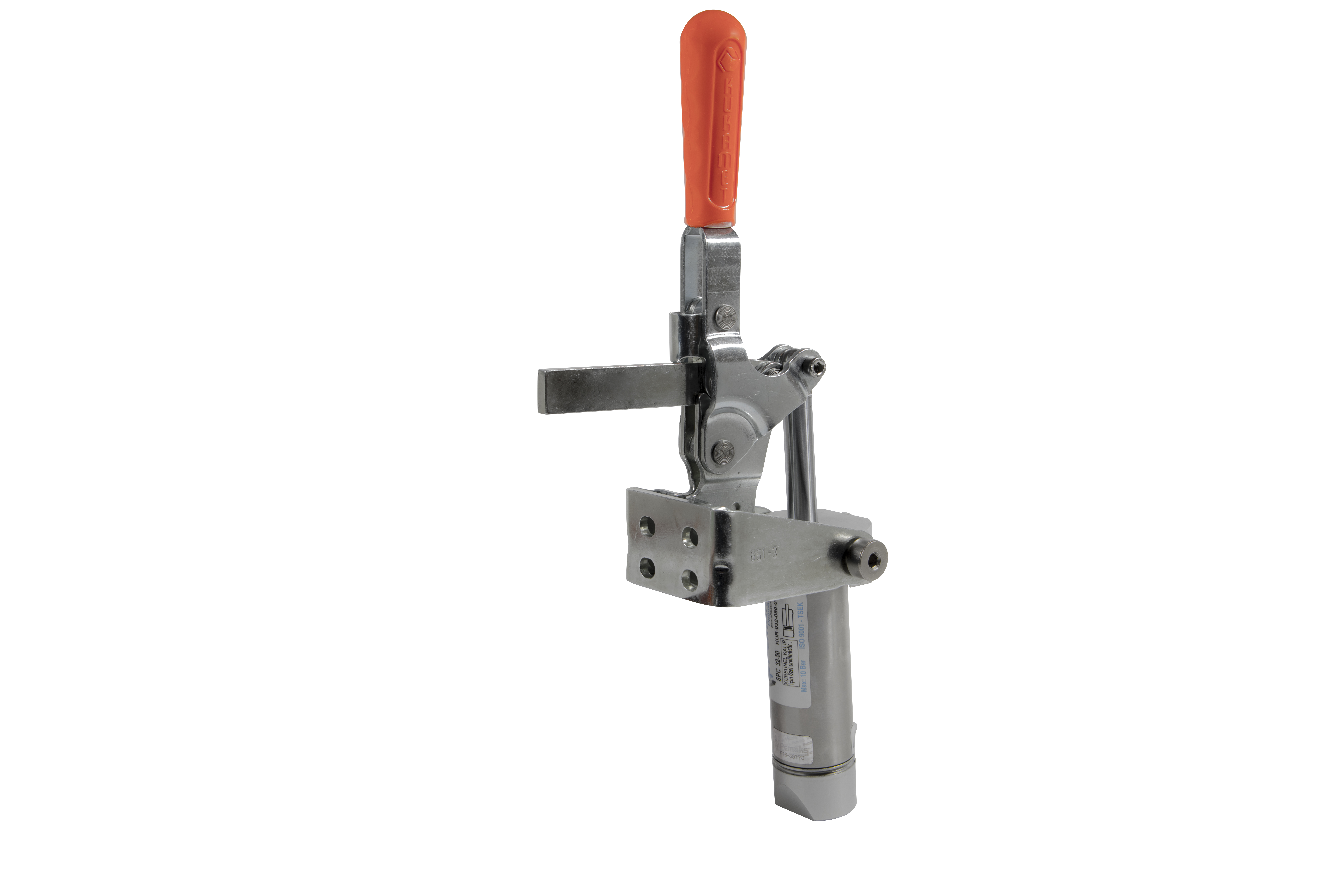 Kukamet Pneumatikspanner auf weißem Hintergrund. Der Arm ist gerade und aus massivem Material. Auf der Oberseite seht ein Griff in rotem Kunststoff ummantelt.