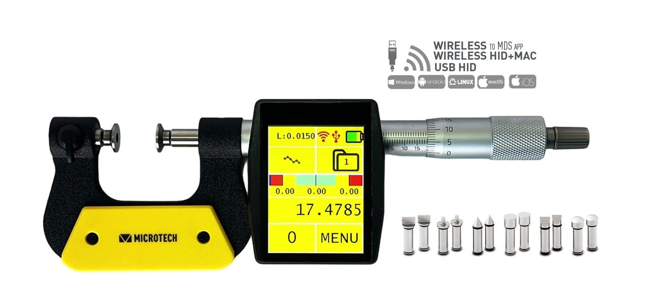 0-25mm Universal-Messschraube, 0,003mm Auflösung, Color 2.4" Touchscreen, ISO 17025 Kalibriert - Microtech Metrology