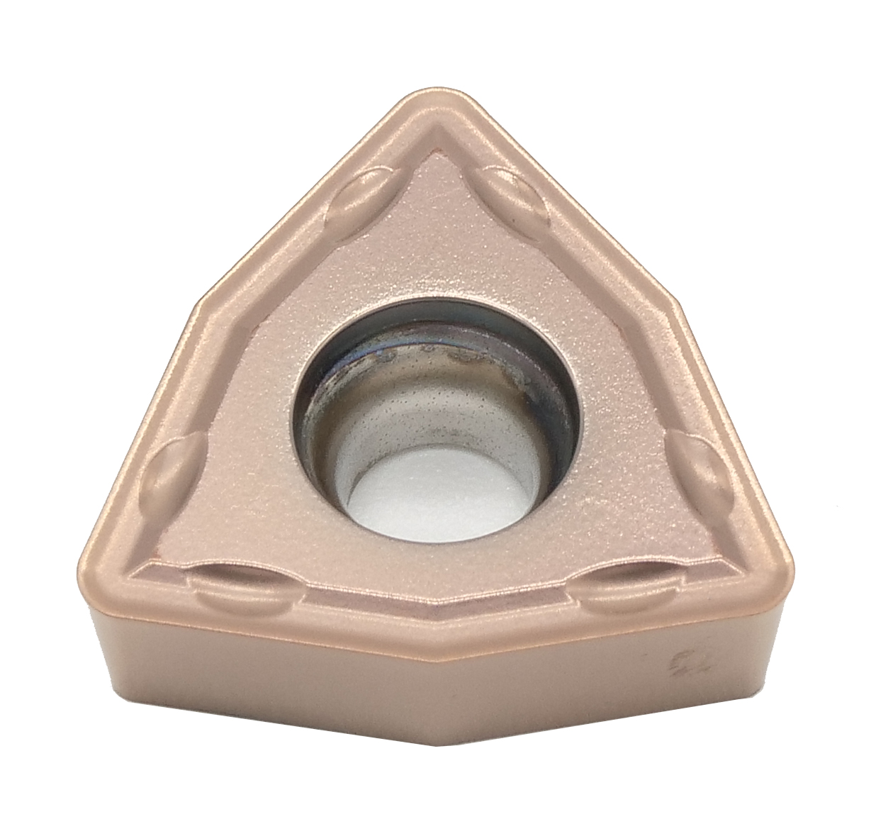 Dreieckige WCMX Wendeplatte auf weißem Hintergrund. Auf der Oberfläche befindet sich ein Muster.