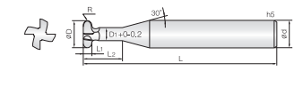 Technische Zeichnung eines Schneidenfräser von COGO. Schwarze Linien auf weißem Hintergrund. Links ist eine Vorderansicht abgebildet, Rechts eine Seitenansicht. Neben der Zeichnung sind Größenangaben angegeben.