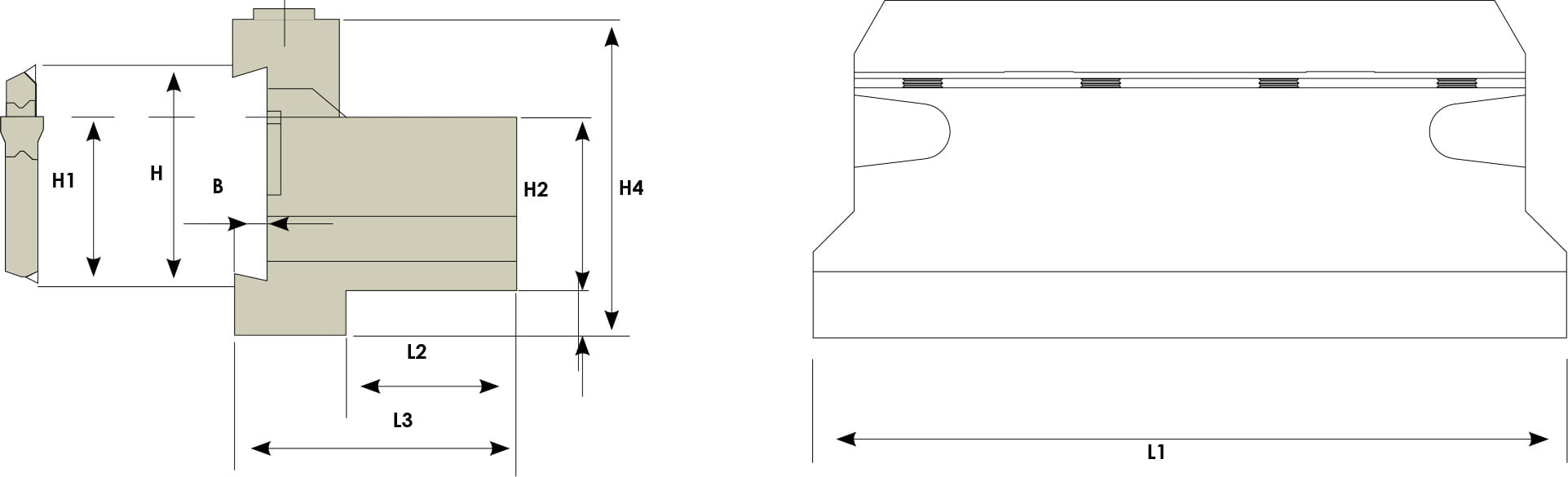 Technische Zeichnung von einem Halter für Stechschwerter. Schwarze Linien auf weißem Hintergrund. Mit Größenangaben. Links befindet sich eine Seitenansicht, rechts eine Vorderansicht.